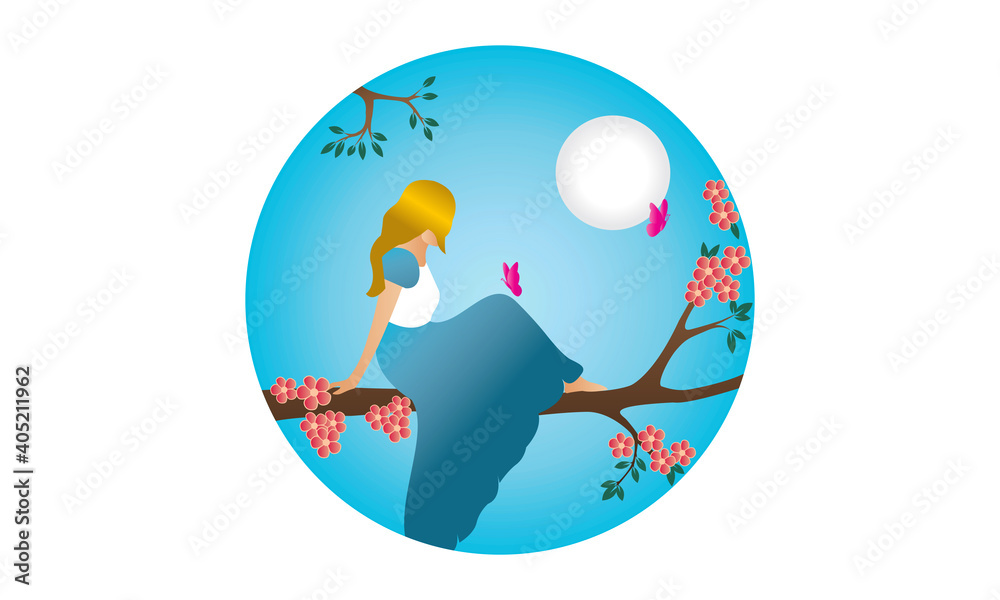 Obraz premium Person on tree with Moon vector