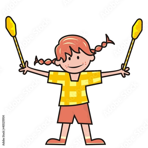 girl and gymnastic clubs, vector illustration