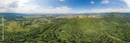 360 Spherical panorama of Hohenzollern hill with castle at summer noon
