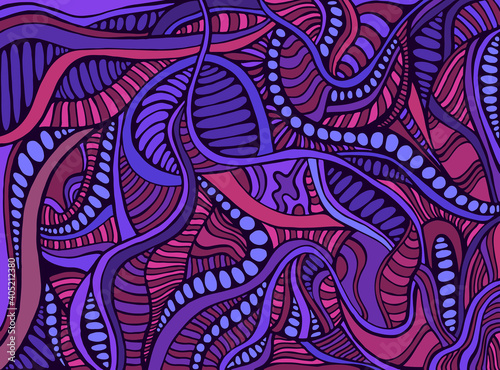 Joyful funky cartoon abstract background with colorful curls pattern doodle style.