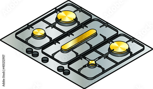 A five burner gas cooktop/stove.