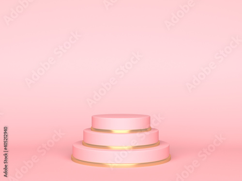 Pink round stage on pink background. 3d rendering photo