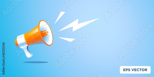 3d realistic style megaphone vector Illustration on blue banner background, concept of join us, job vacancy and announcement in modern flat cartoon style design 