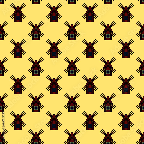 Seamless pattern of simple modern illustration od windmill. Perfect for children and kids textile pattern design.