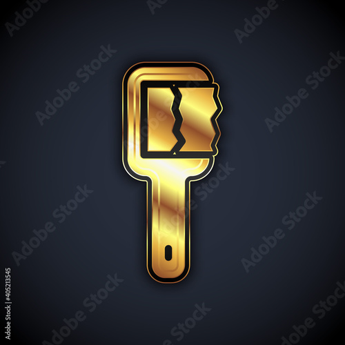 Gold Sauna brush icon isolated on black background. Wooden brush with coarse bristles for washing in the bath. Anti cellulite massage. Vector.