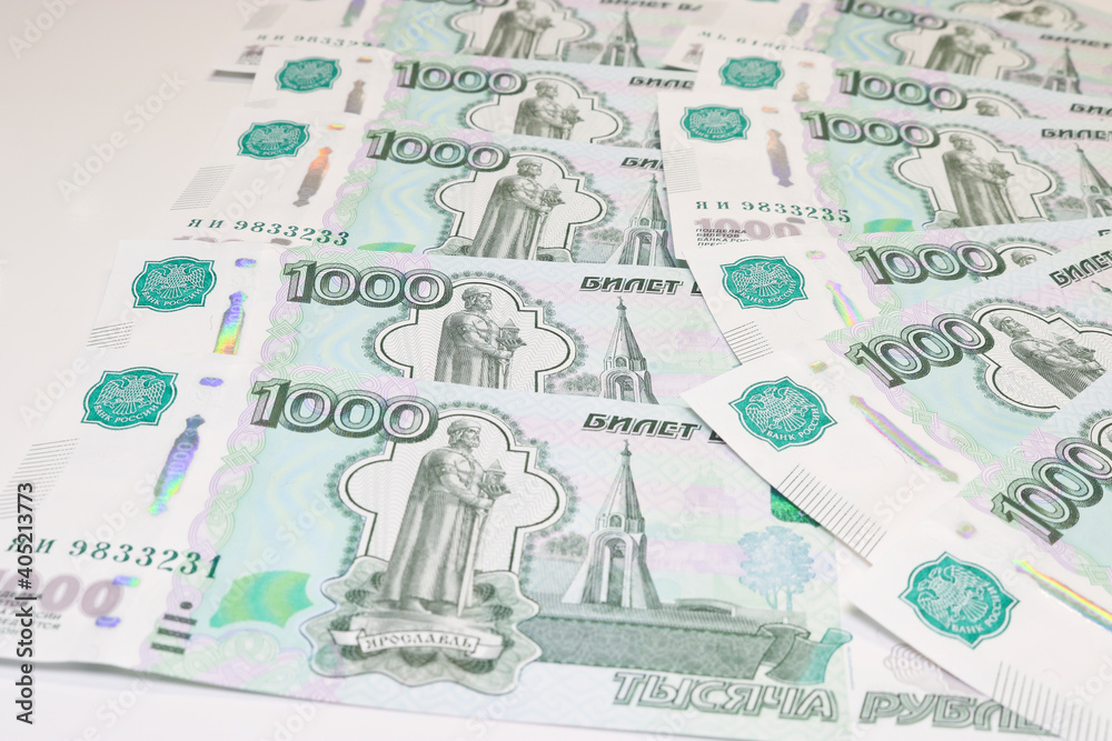 Currency Russian rubles - paper banknotes of Russian rubles. Money background.