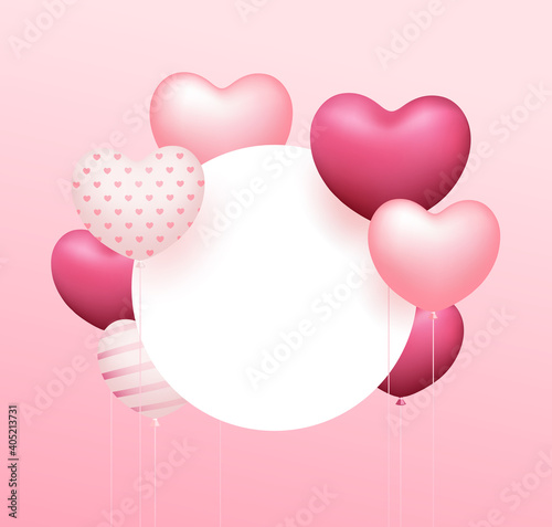 Balloon heart pink colorful, circle space design on pink background, Eps 10 vector illustration