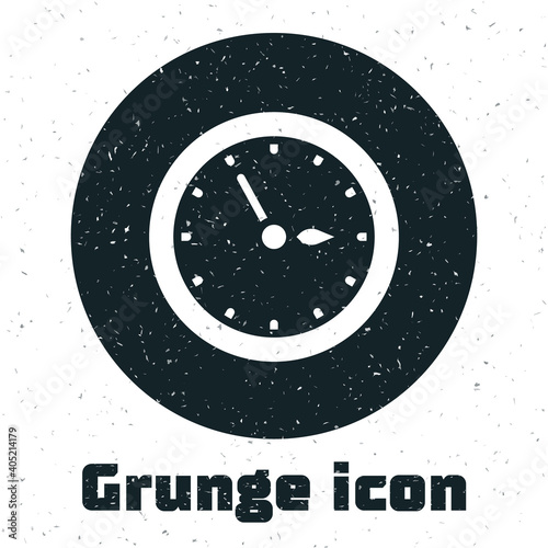 Grunge Sauna clock icon isolated on white background. Sauna timer. Monochrome vintage drawing. Vector.