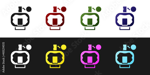Set Aftershave icon isolated on black and white background. Cologne spray icon. Male perfume bottle. Vector.