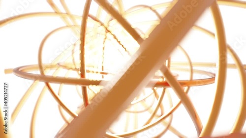 Abstract Gold torus 3D rendering multiple pattern rotation, Network technology concept design on white background animation 4K footage