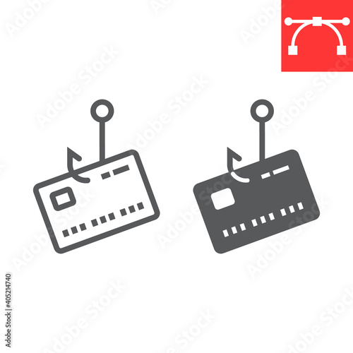 Banking scam line and glyph icon, security and phishing password, data theft sign vector graphics, editable stroke linear icon, eps 10.