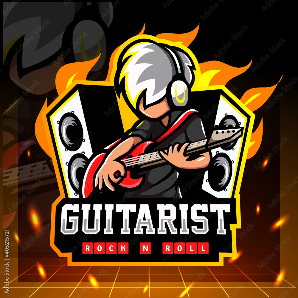 Obraz premium Vector illustration of Guitarist mascot. esport logo design