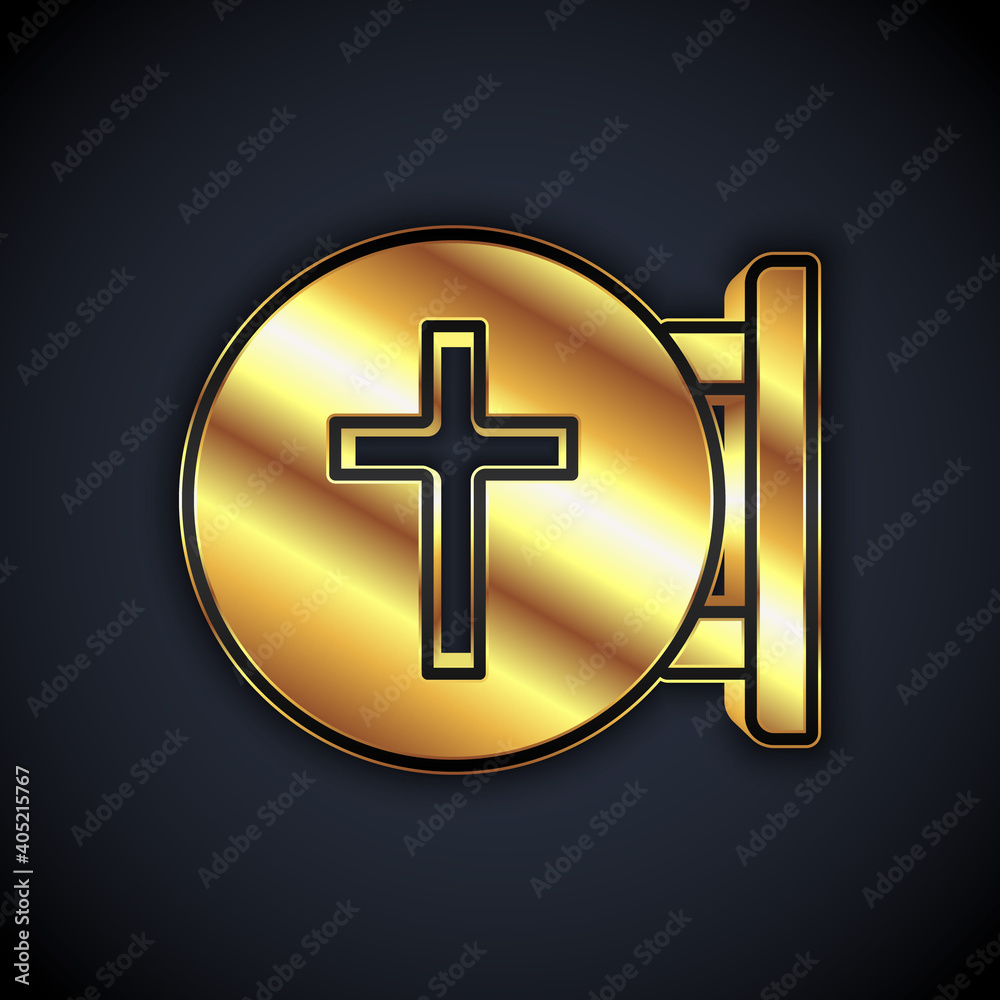 Fototapeta premium Gold Christian cross icon isolated on black background. Church cross. Vector.