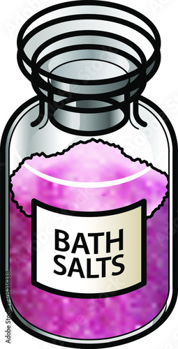 A bottle of pink bath salts.