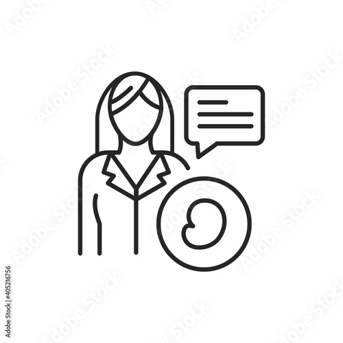Consultation with doctor gynecologist line black icon. Monitoring pregnancy. Sign for web page, mobile app, button, logo