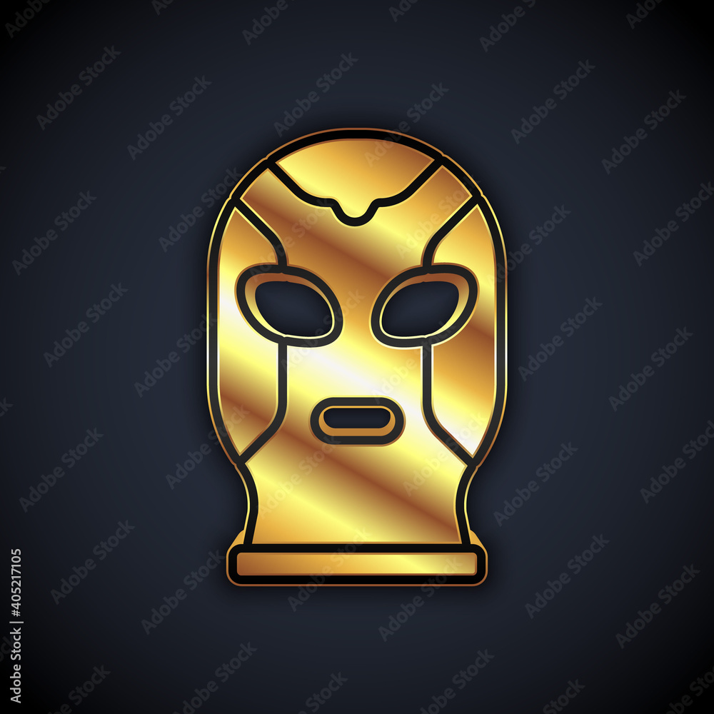 Gold Mexican wrestler icon isolated on black background. Vector. Gold Mexican wrestler icon isolated on black background. Vector.
