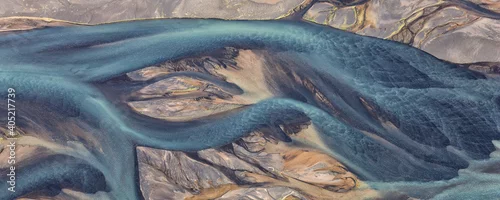 Panel kuchenny z motywem Aerial view of river coloured by glacial melt