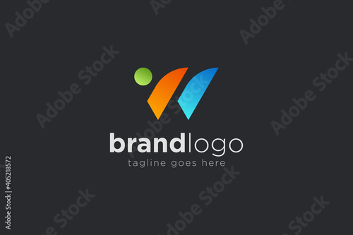 Abstract Initial Letter W Logo. Colorful Geometric Arrow Shape isolated on Black Background. Usable for Business and Branding Logos. Flat Vector Logo Design Template Element.