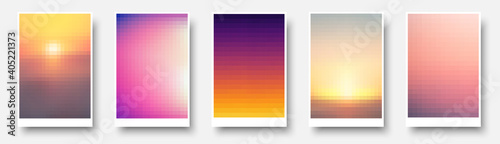 Set of multicolored blurred pixelated backgrounds. photo