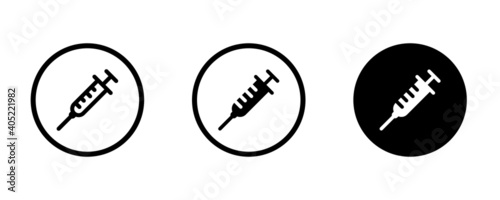 Syringe Injection Icon. Plastic medical syringe needle set Editable stroke and flat icon collection