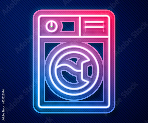 Glowing neon line Washer icon isolated on blue background. Washing machine icon. Clothes washer - laundry machine. Home appliance symbol. Vector.