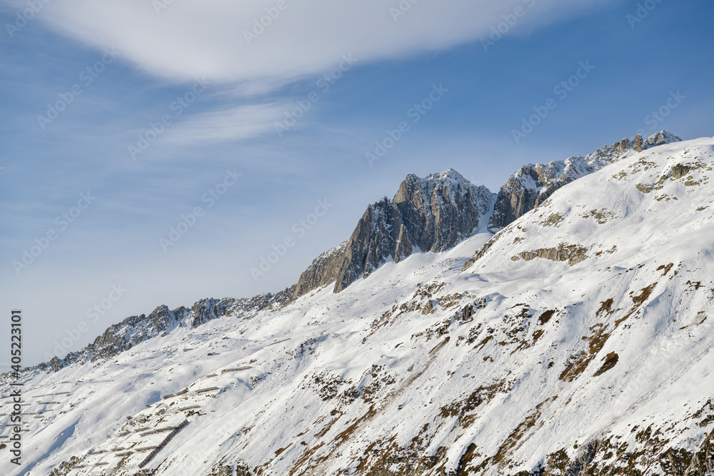 Beautiful views on winter Swiss Alps in canton of Uri