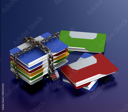 Secured file folders 3d  render.