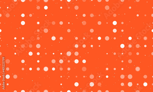Seamless background pattern of evenly spaced white circles of different sizes and opacity. Vector illustration on deep orange background with stars