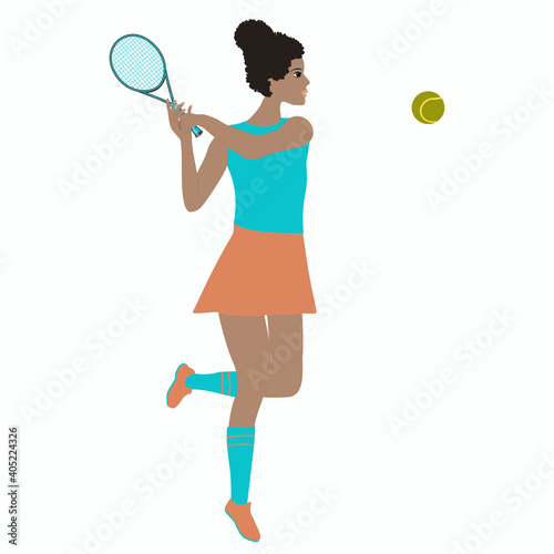 Tennis - African girl with a racket - vector. Active lifestyle. © istorsvetlana