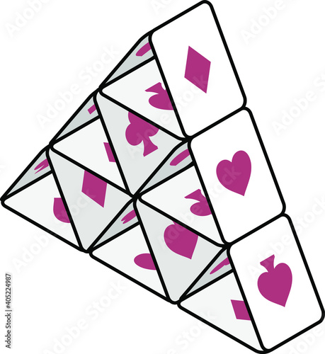 A house of cards. Showing the suit symbols. In red.