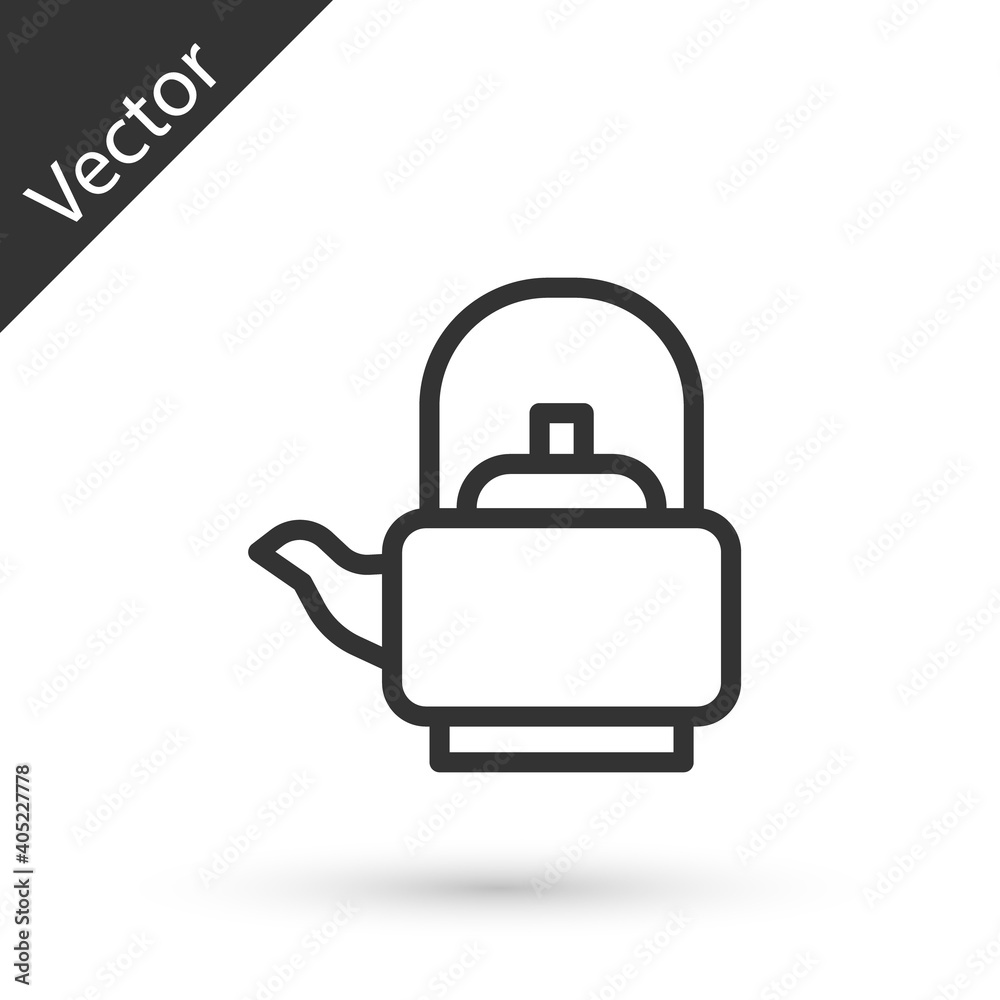 Grey line Kettle with handle icon isolated on white background. Teapot icon. Vector. Grey line Kettle with handle icon isolated on white background. Teapot icon. Vector.