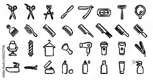 Barber Shop Icon Set (Hand-drawn line version)