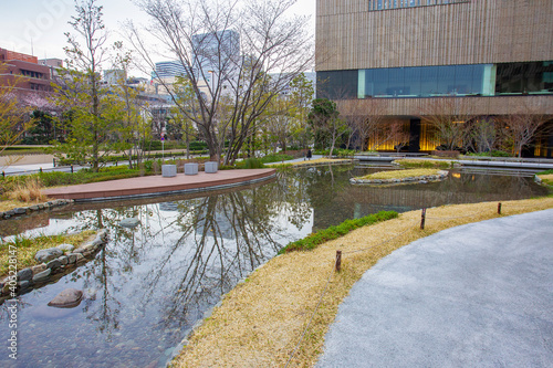 Small garden  next  to some hotel in Osaka  in downtown