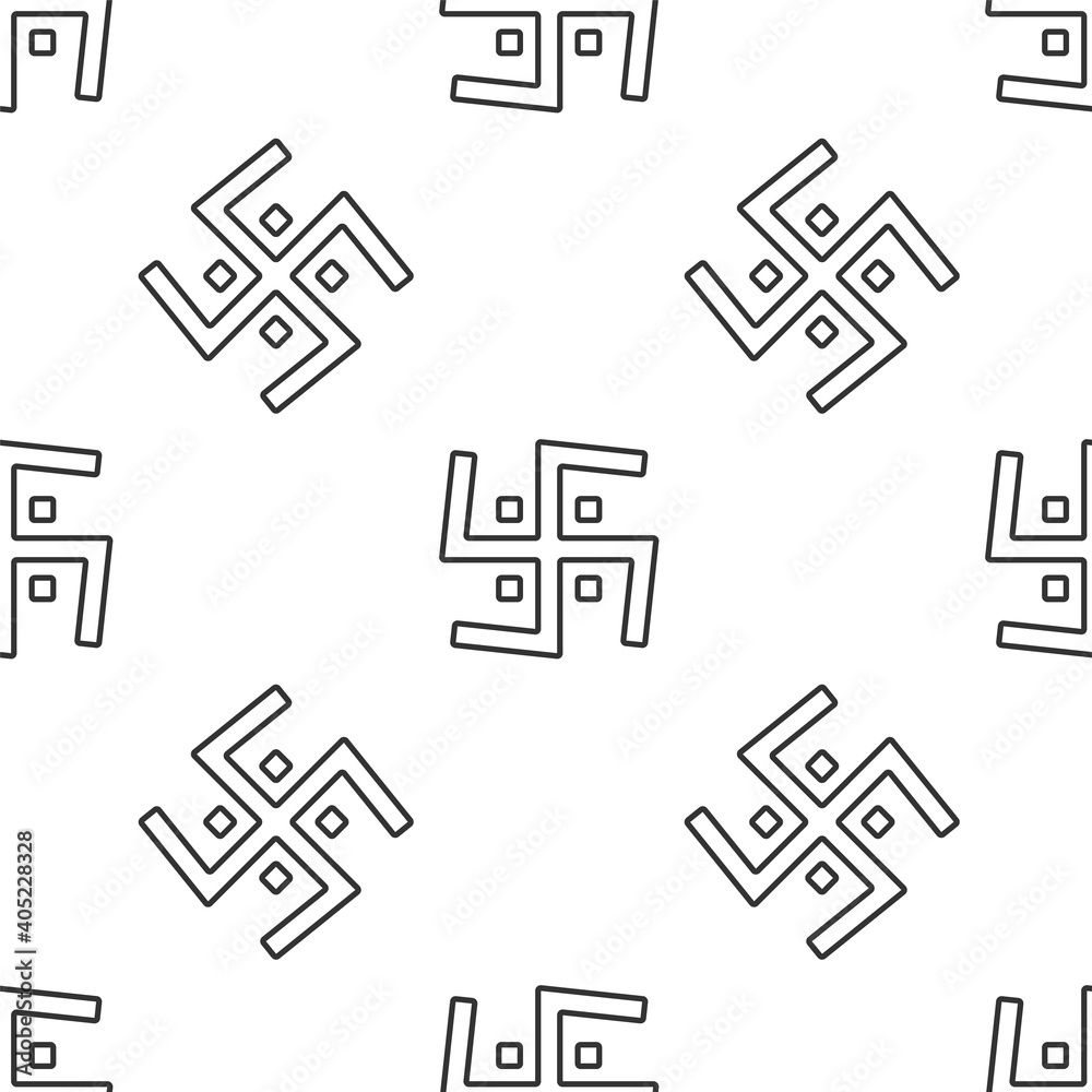 Grey line Hindu swastika religious symbol icon isolated seamless pattern on white background. Vector. Grey line Hindu swastika religious symbol icon isolated seamless pattern on white background. Vector.