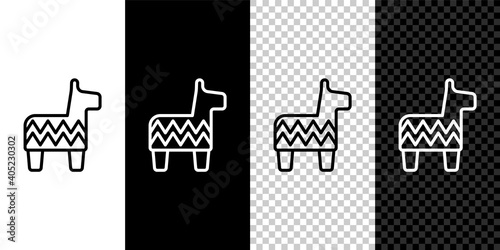 Set line Pinata icon isolated on black and white,transparent background. Mexican traditional birthday toy. Vector.
