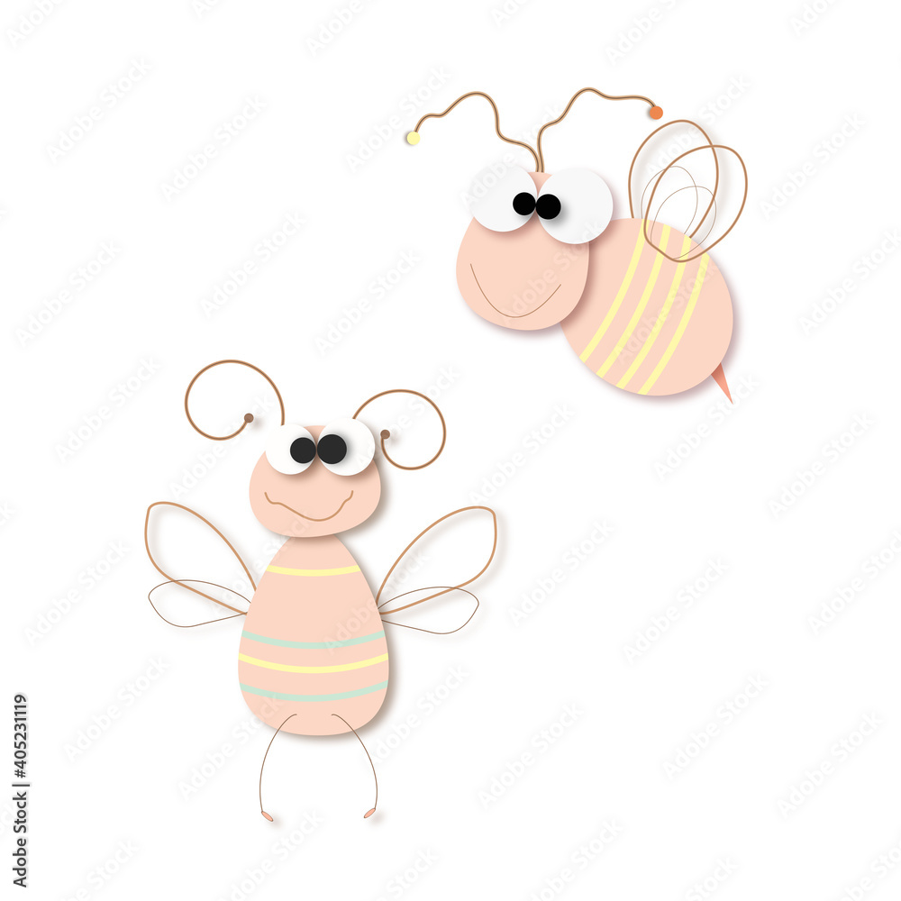 Fototapeta premium Beetles in the style of cartoon. Insects with stripes and crucibles.