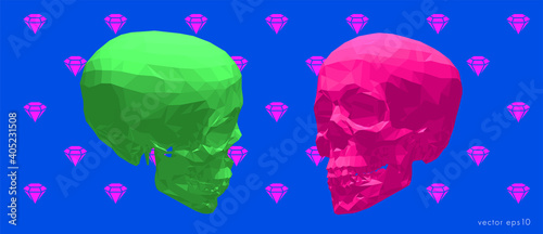 Pop art concept of a skull. Vector drawn by color polygons