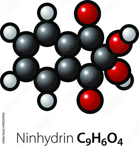 A molecule of ninhydrin (2,2-Dihydroxyindane-1,3-dione). Used by forensic investigators to detect fingerprints left on crime scenes.