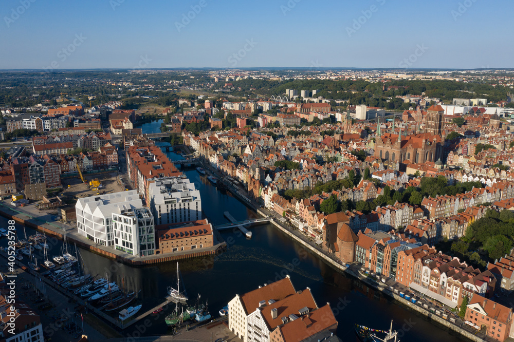 Fototapeta premium Gdansk aerial view on Old Town and River