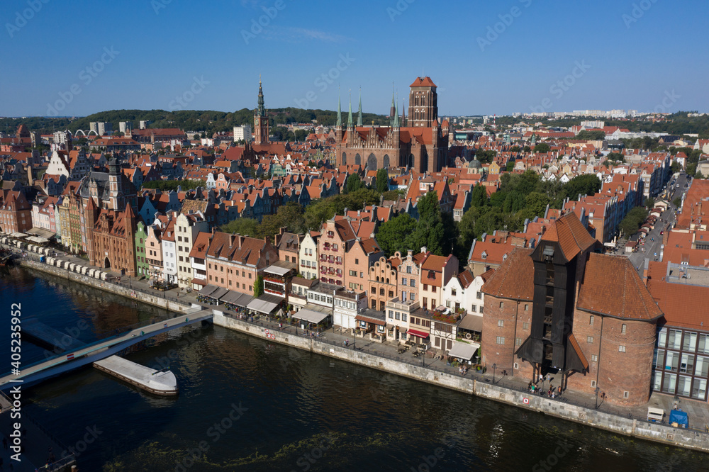 Gdansk aerial view on Old Town and River