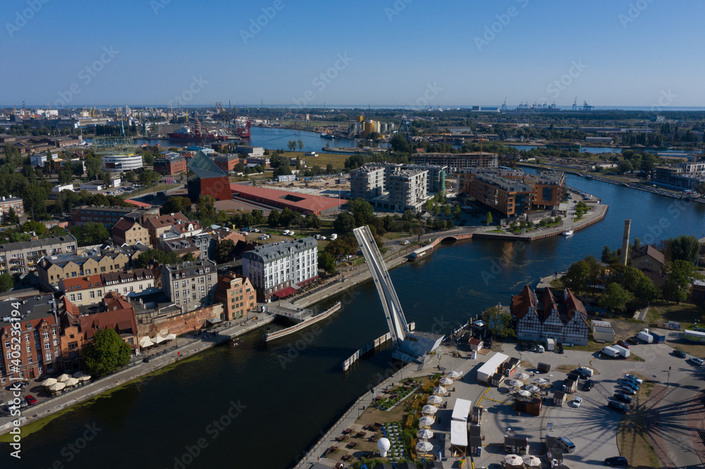 Gdansk aerial view on city and port