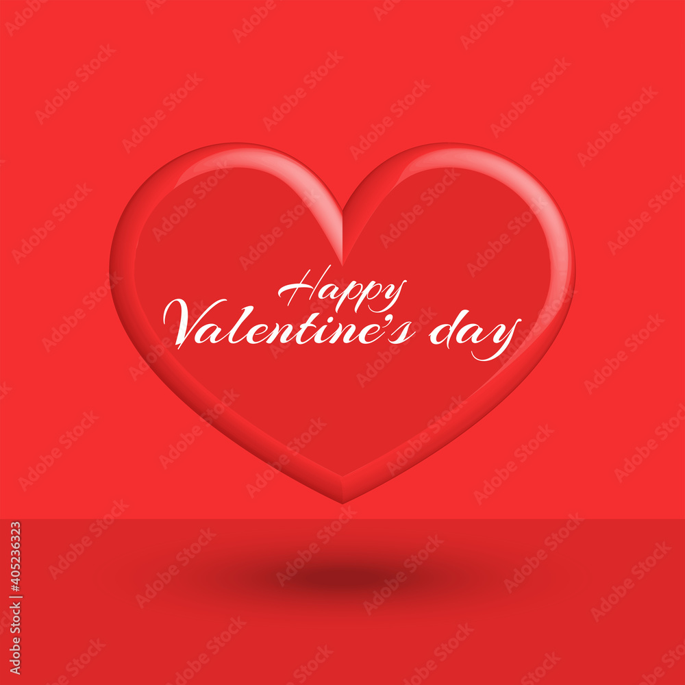 Happy Valentine is day text greeting card mockup minimal design, 3d heart shape on red scene background, creative love holiday decoration. Happy Valentine is day text greeting card mockup minimal design, 3d heart shape on red scene background, creative love holiday decoration.