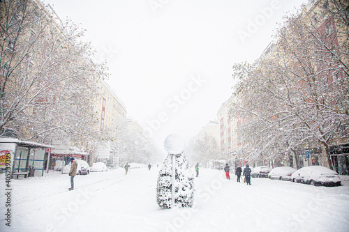 Calles de Madrid cubiertas de nieve por el temporal Filomena.  photo