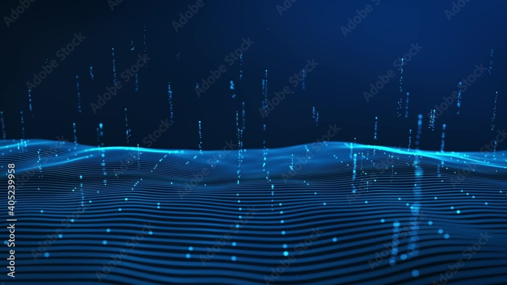Abstract digital particle wave and lights background ,technology and futuristic concept, Digital technology, Social network connections,  Animation digital data cyber or technology background concept.