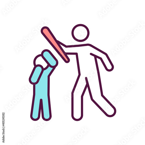 Physical abuse RGB color icon. Domestic violence towards children. Parent punch son. Inappropriate parental behavior. Child mistreatment. Kid maltreatment. Isolated vector illustration