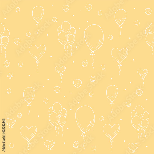 Cute background with balloons. Seamless background. Hand drawn.