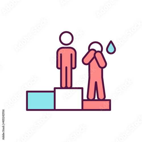 High expectations RGB color icon. Second place. Lose to winner. Upset kid. Distress child. Anxiety from not realistic expectation for achievement and success. Isolated vector illustration