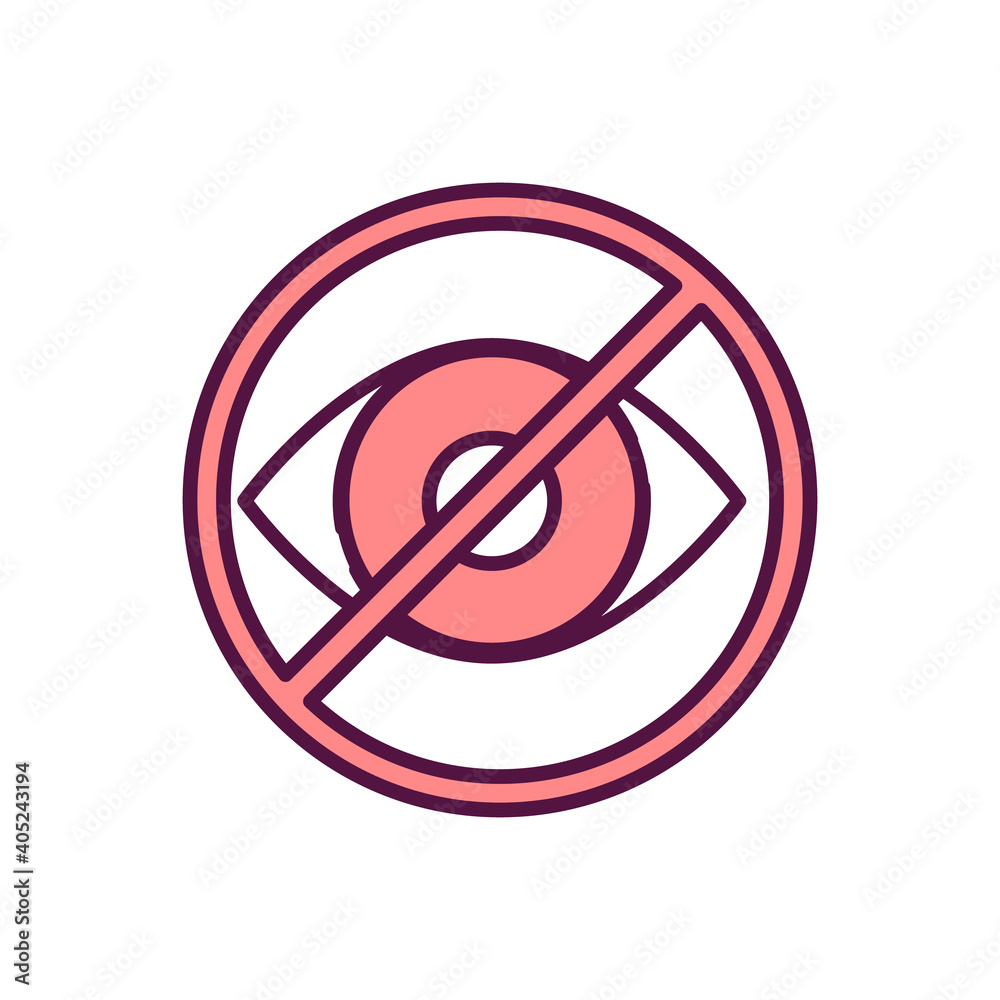 Hidden, invisible RGB color icon. Privacy warning. No sign and visibility. Safety precaution. Restriction for viewing. Safety settings. Forbidden for watching. Isolated vector illustration