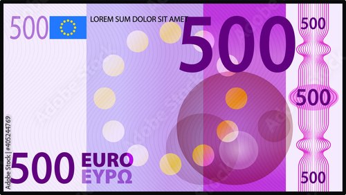 A stylized iconic colourful 500 Euro bank note / paper money.