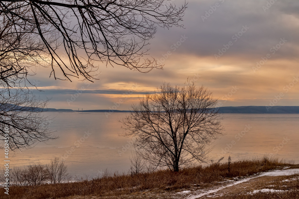 Coastal winter landscape. Cloudy and cold weather Coastal winter landscape. Cloudy and cold weather